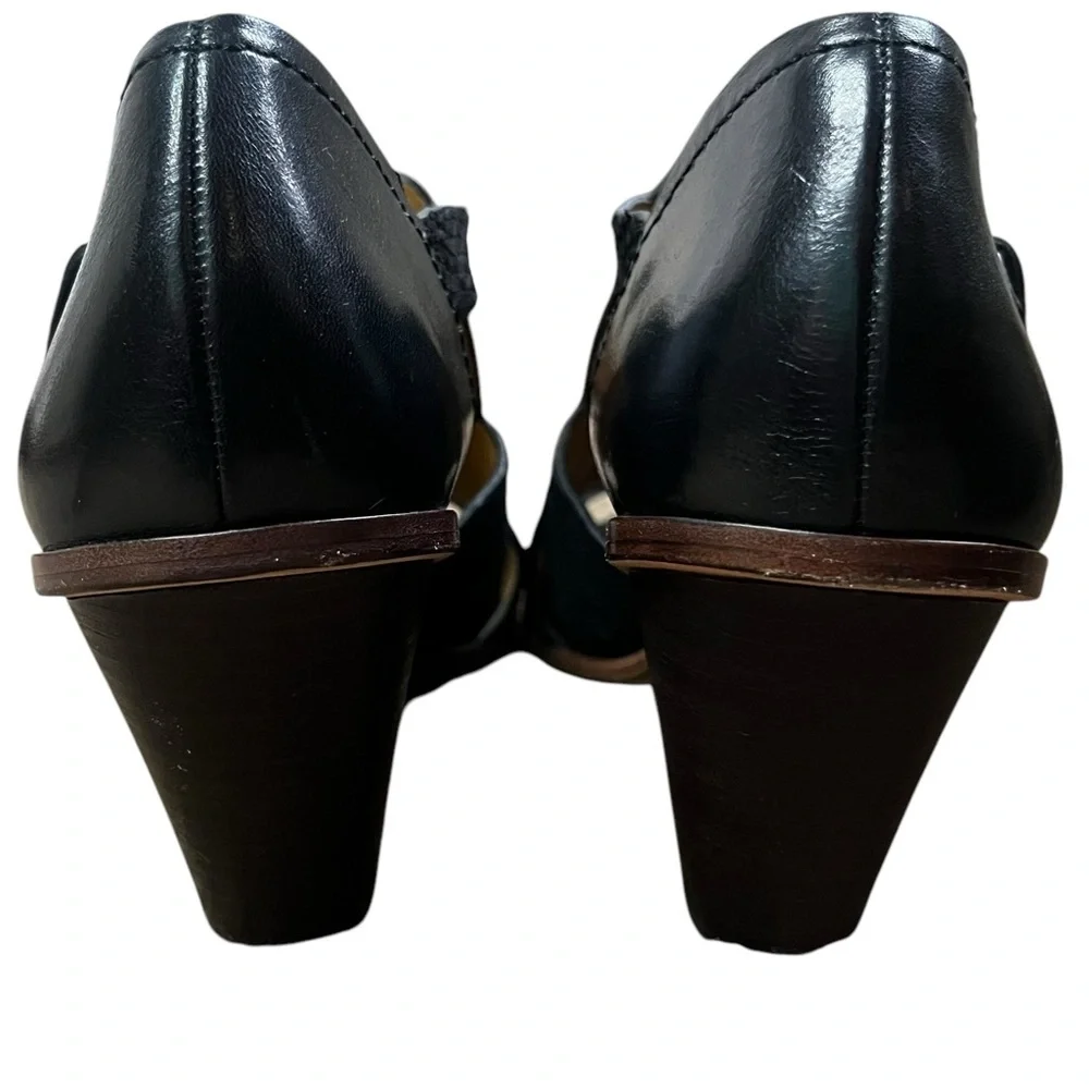 Trask black suede peep toe heels size 10